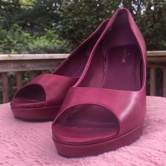 Cole Haan Shoes - Cole Haan, Peep Toe Wedges, Magenta Leather, Sadie